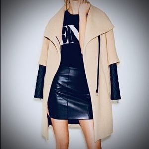 Zara Camel coat with quilted faux leather sleeves